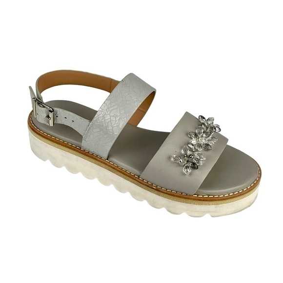 ANTHROPOLOGIE SANCHITA CRACKLE LEATHER BEADED FLORAL SLINGBACK PLATFORM SANDAL - Picture 1 of 13